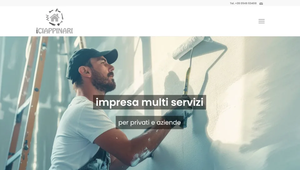 La home del sito I Ciappinari, con il marchio e un imbianchino al lavoro