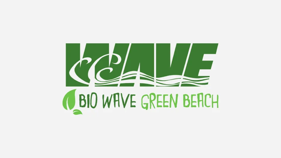 Il marchio Wave, Bio Wave Green Beach, in verde: la scritta Wave con le onde e la foglia