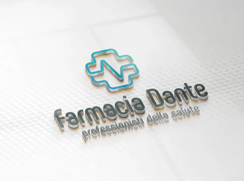 Il marchio Farmacia Dante in lettere tridimensionali
