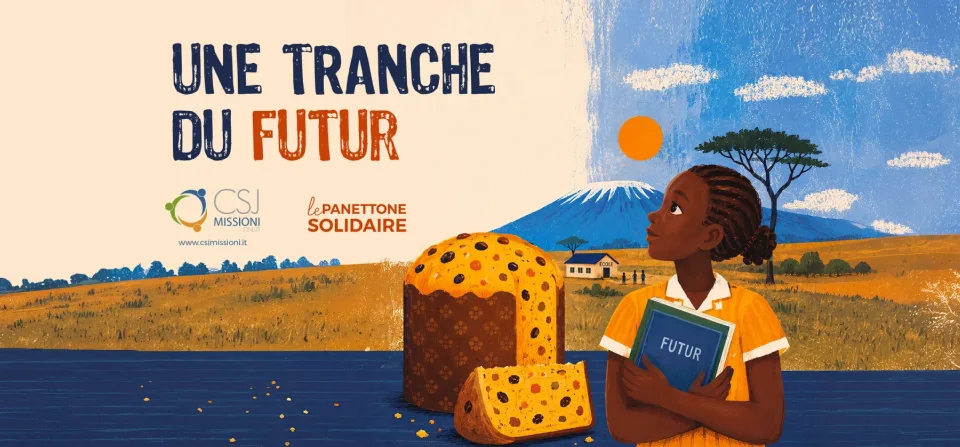 Il banner francese Une tranche du futur, con l’illustrazione e il marchio Le panettone solidaire