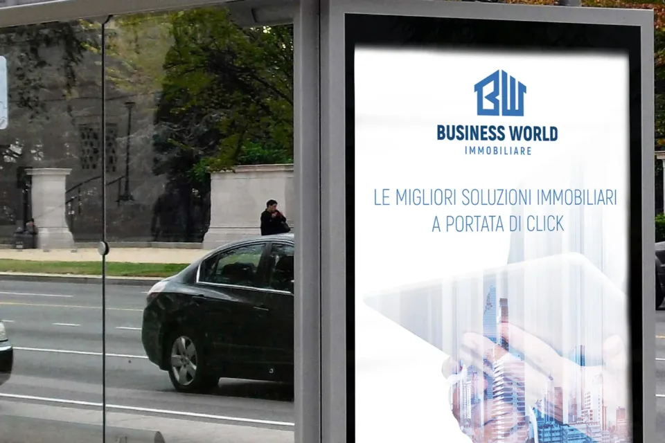 Manifesto Business World in una pensilina dell’autobus