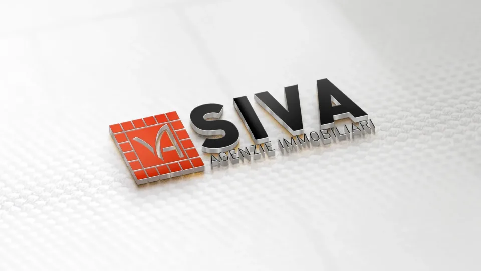 Il marchio SIVA Agenzie Immobiliari in rilievo su un tessuto bianco: il simbolo arancio a mattoncini con la V e la A e il nome nero